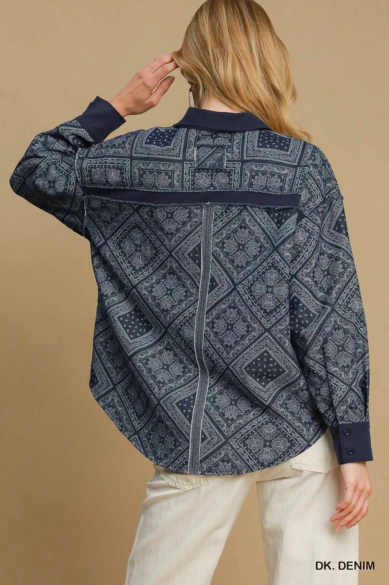 Umgee Paisley Print Denim Shirt Jacket - Fashorio