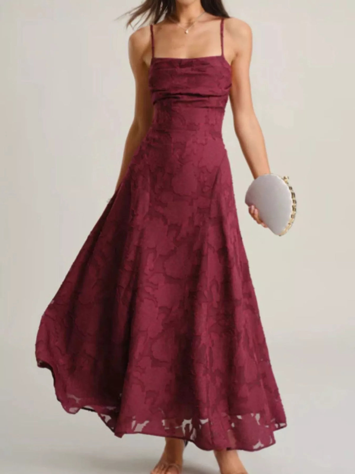 Lace up back spaghetti strap maxi dress front view