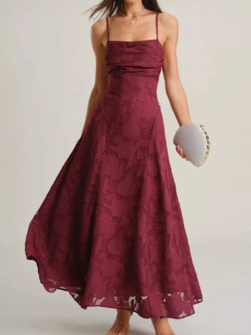 Lace up back spaghetti strap maxi dress front view