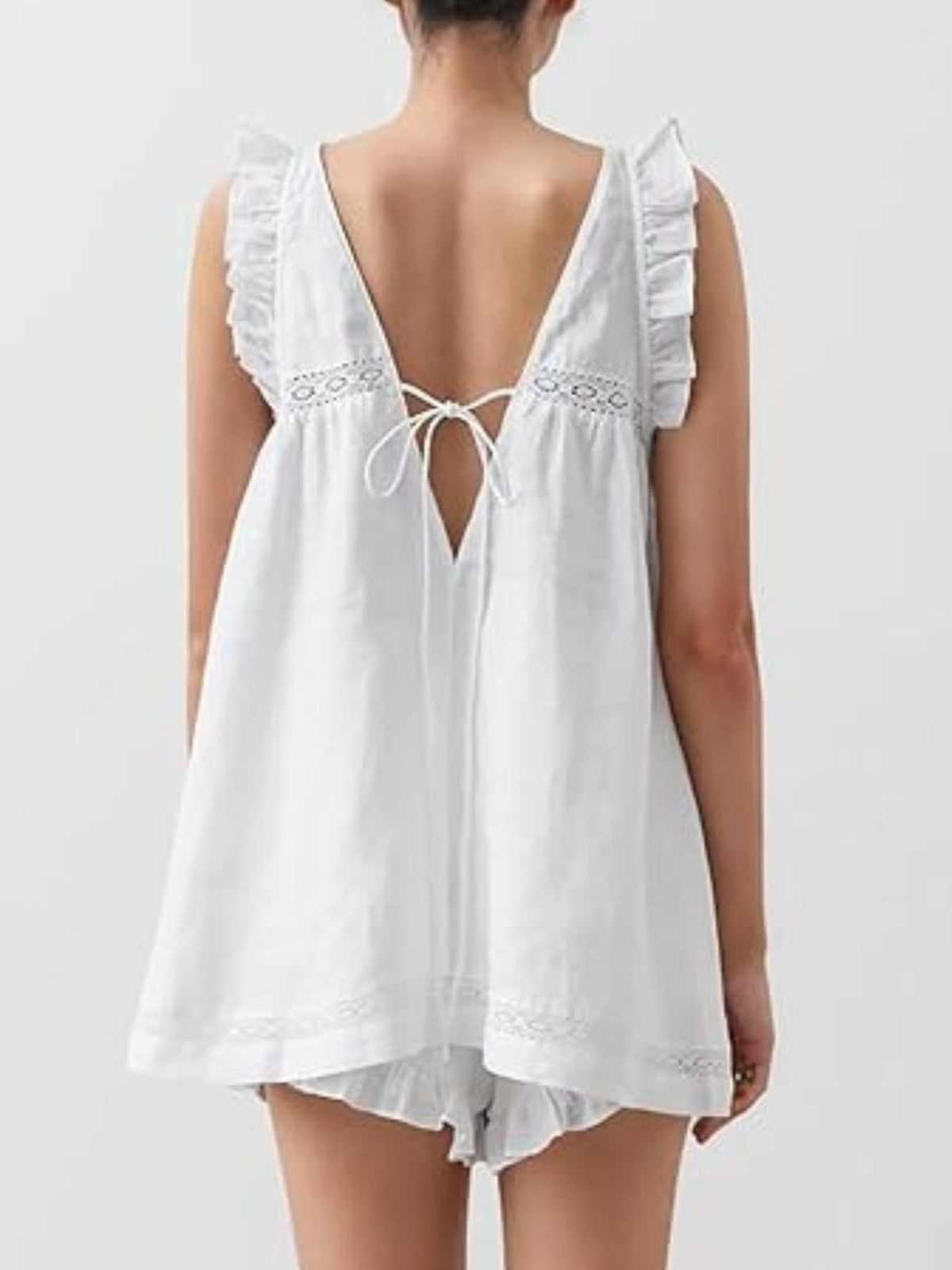 Ruffle Trim V Neck Top and Shorts Two Piece Set, view 7
