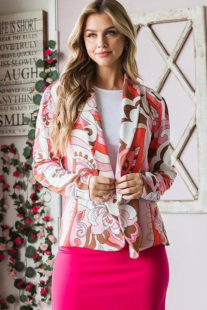 Heimish Full Size Shawl Floral Open Blazers Plus Size - Fashorio