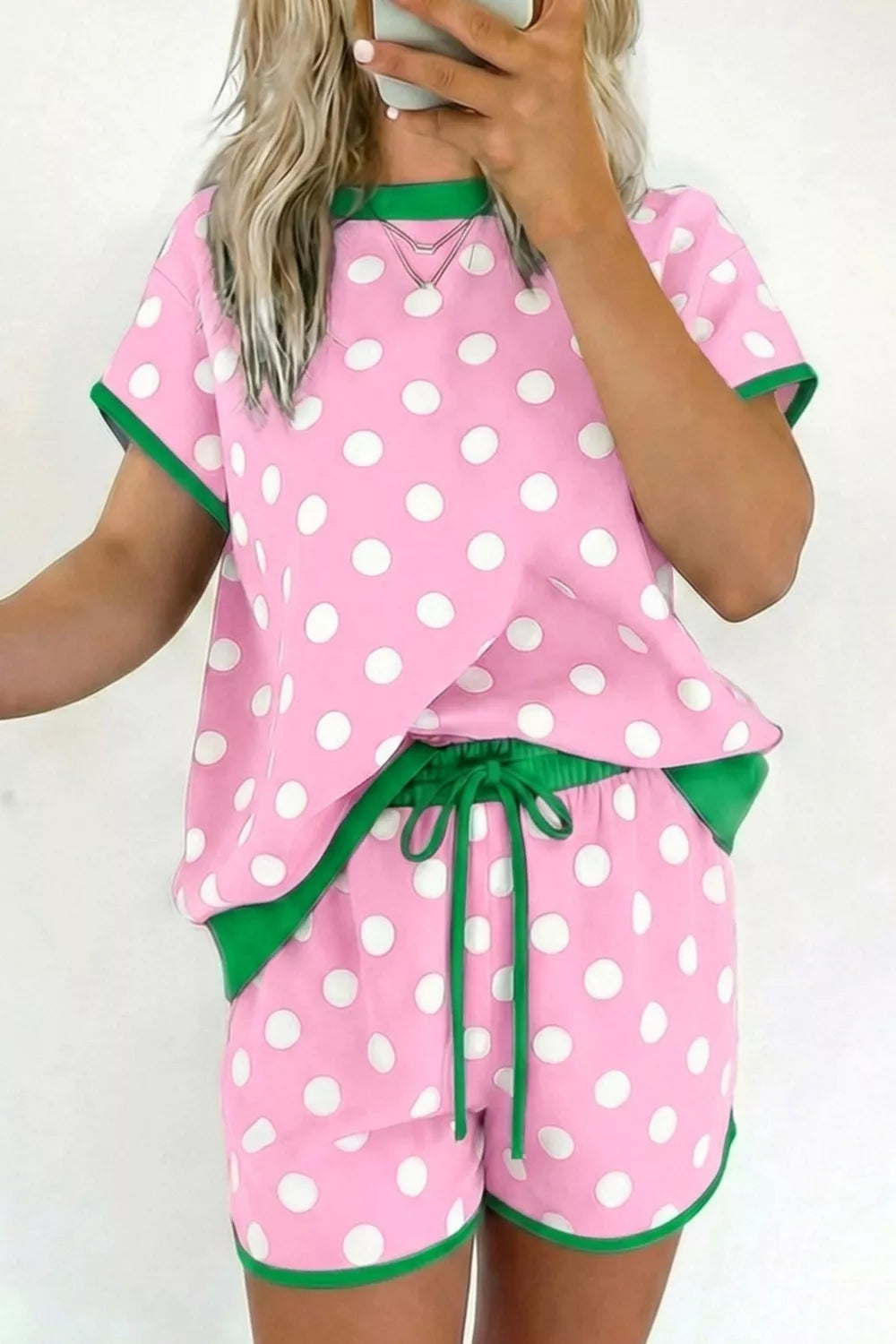 Polka dot two piece set full length view