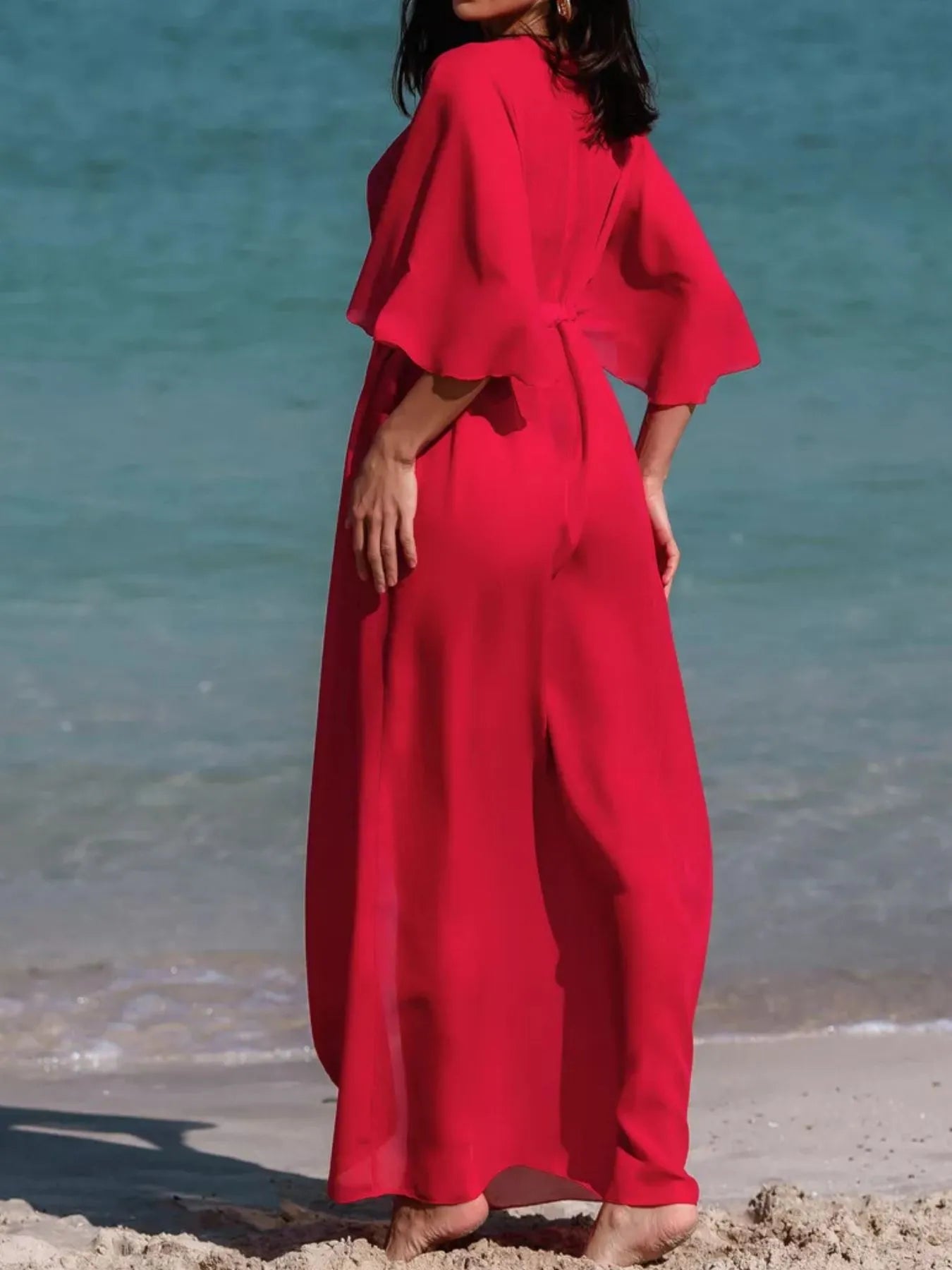 Solid Color Flutter Sleeve Cover-Up - Fashorio