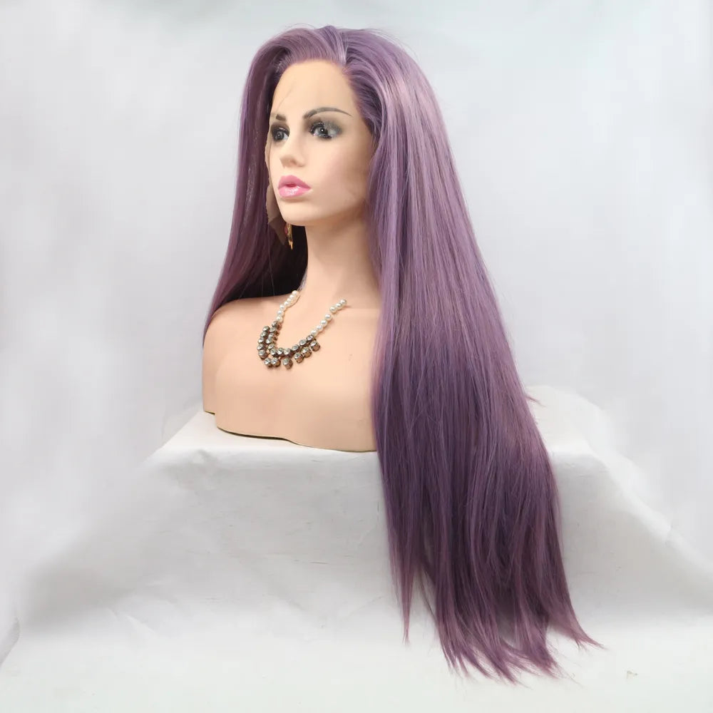 Side view of long straight wig