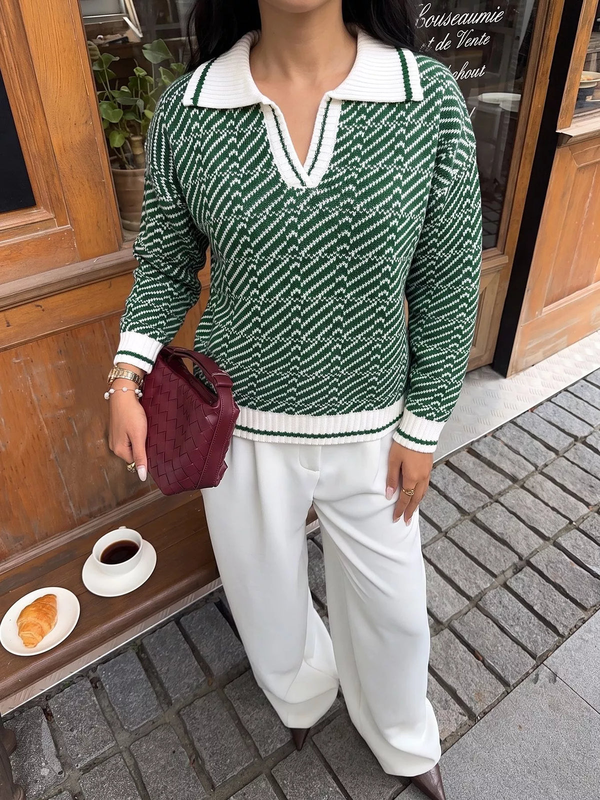 Geometric Pattern Collared Sweater back view