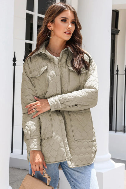 Snap Down Collared Winter Coat - Fashorio