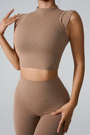 Mock Neck Active Tank Camel - Fashorio