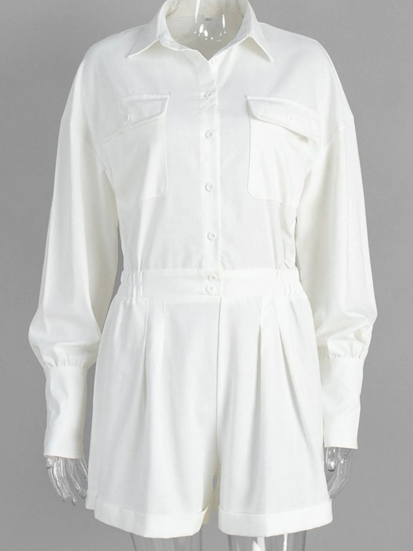 Casual Button Front Long Sleeve Romper - Fashorio