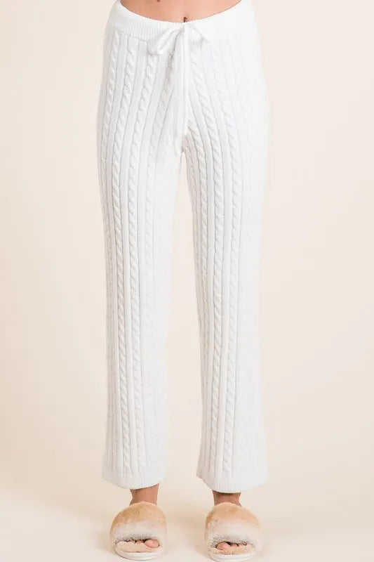 Cable Knit High Waist Sweater Pants in Ivory