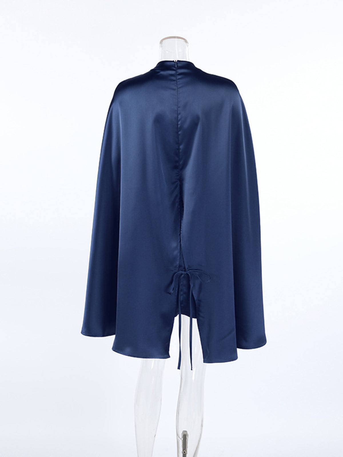 Mock neck cape sleeve mini dress back view