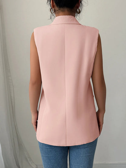 One Button V-Neck Blazer Vest Coat - Fashorio