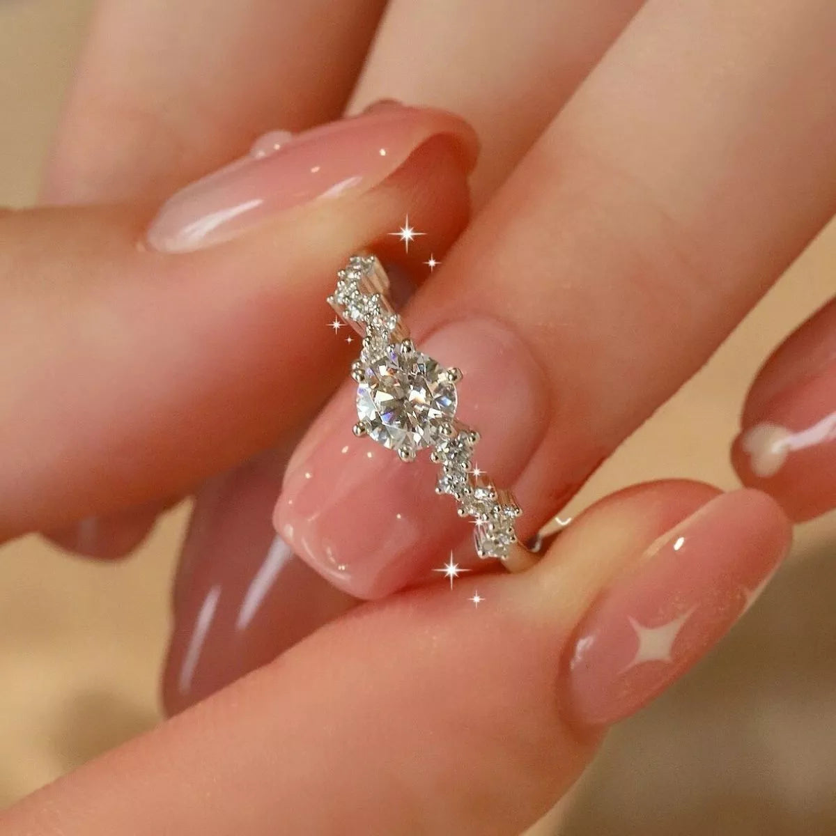 Two carat sterling silver moissanite ring back view