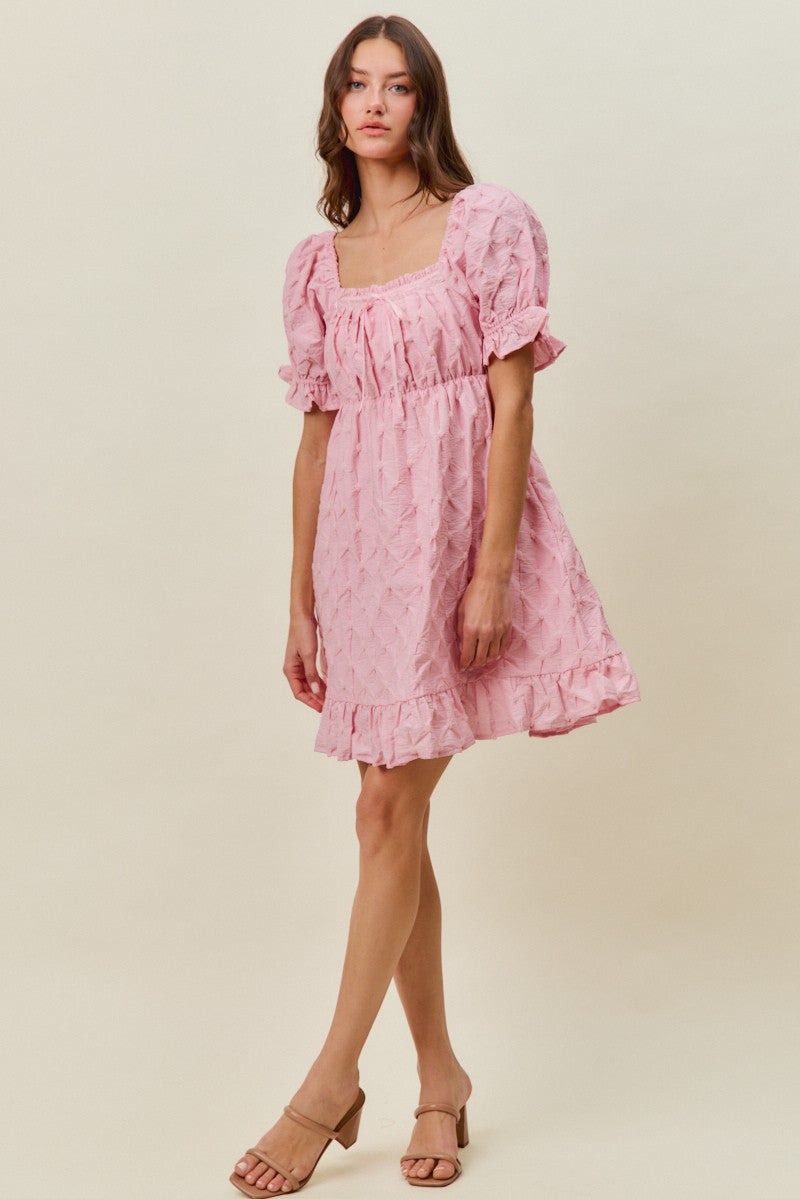 Textured Ruched Bust Mini Dress in Pink view 13