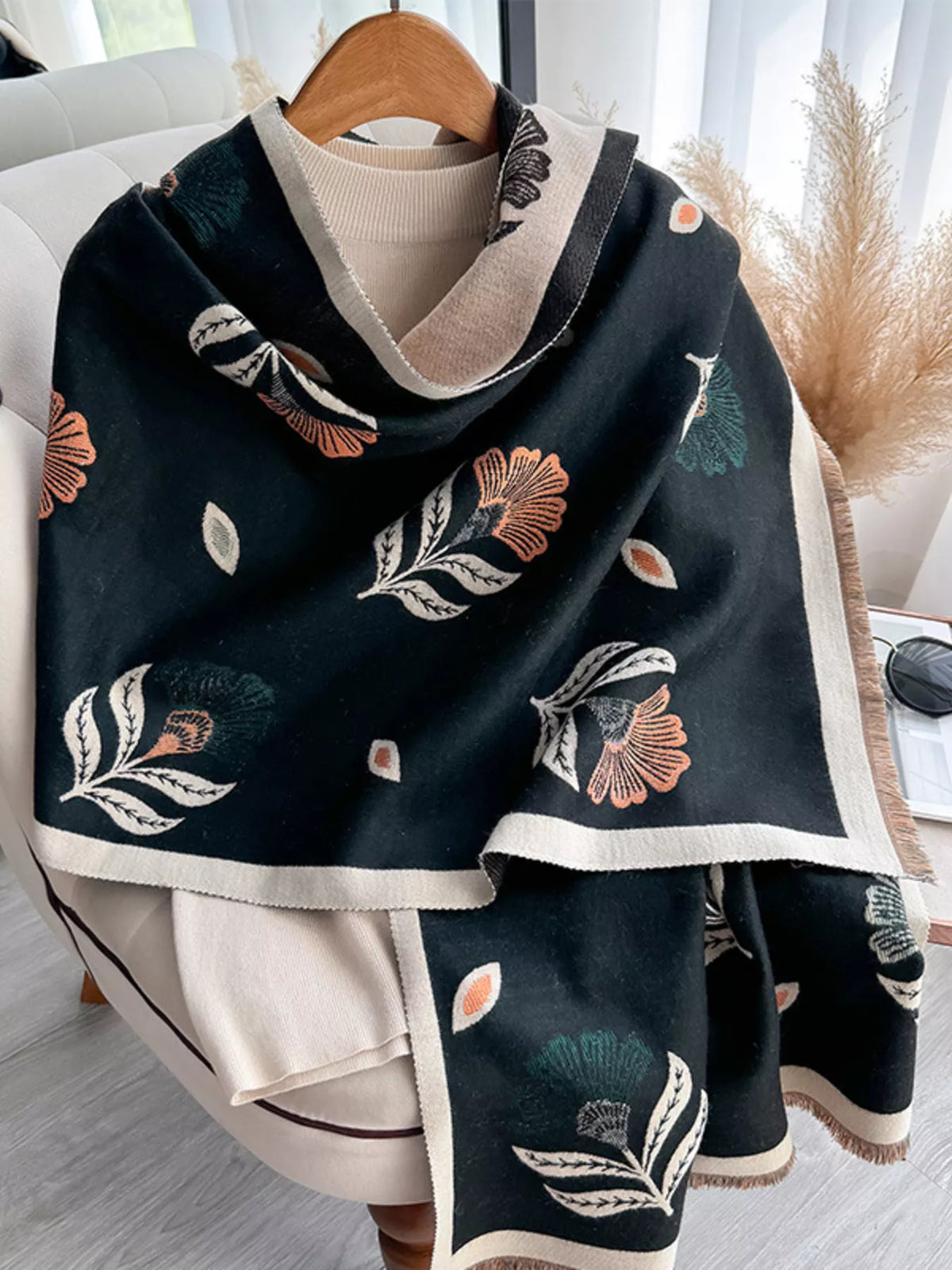Printed raw hem shawl casual styling