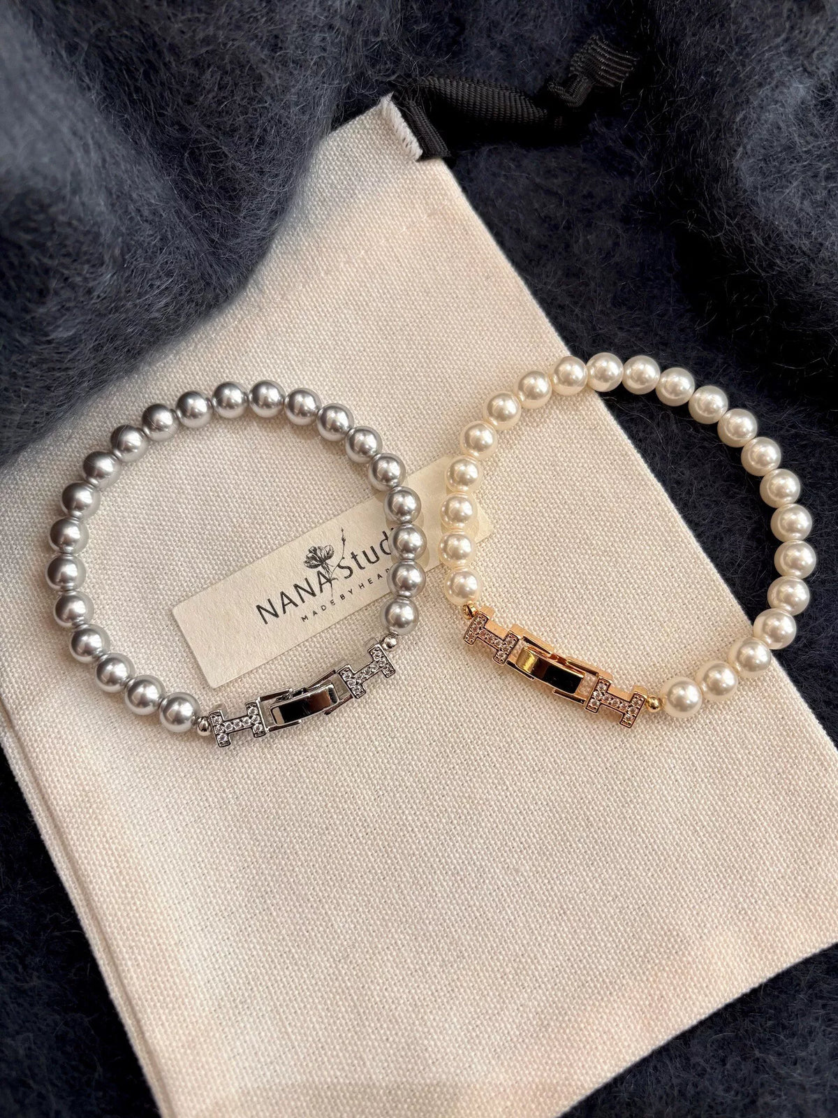 Pearl double H buckle bracelet styled