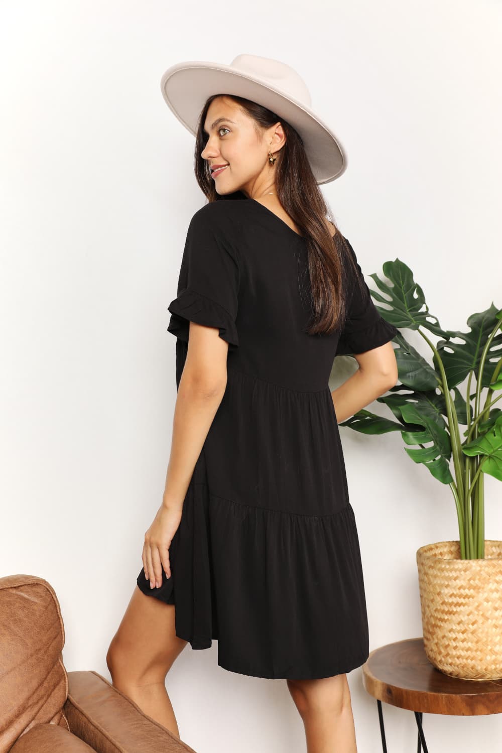 Mandy V Neck Flounce Sleeve Tiered Dress view 8