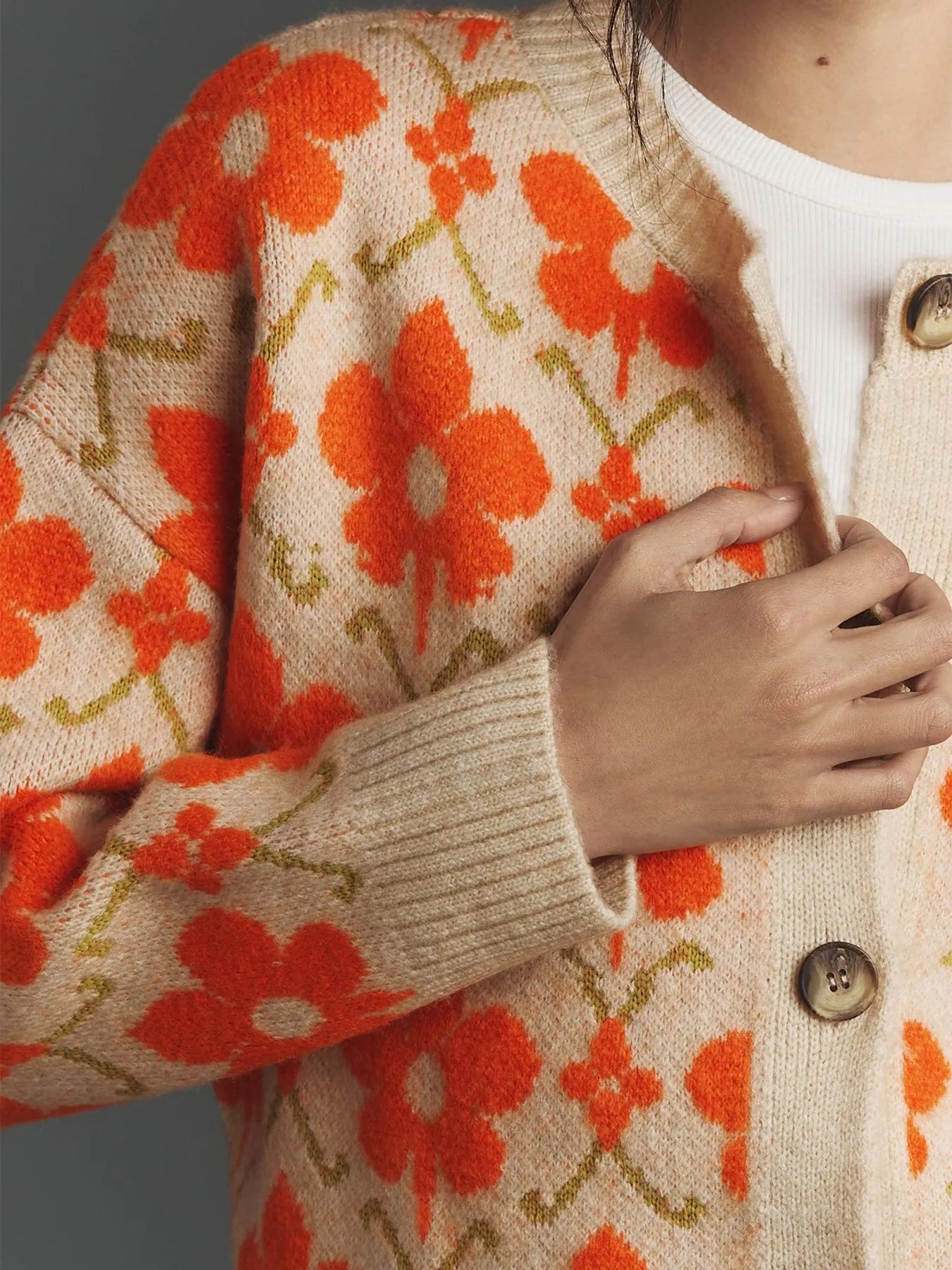 Flower Button Up Long Sleeve Cardigan - Fashorio