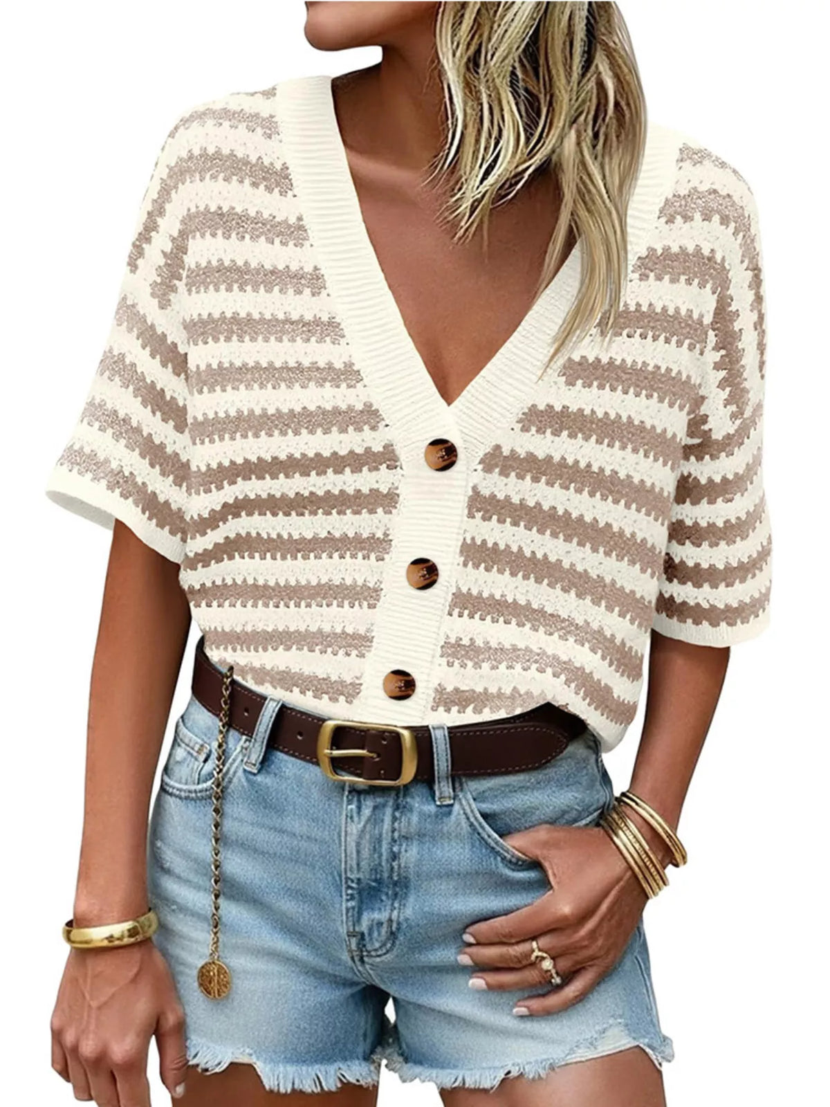 Striped Button Up Cardigan, view 6