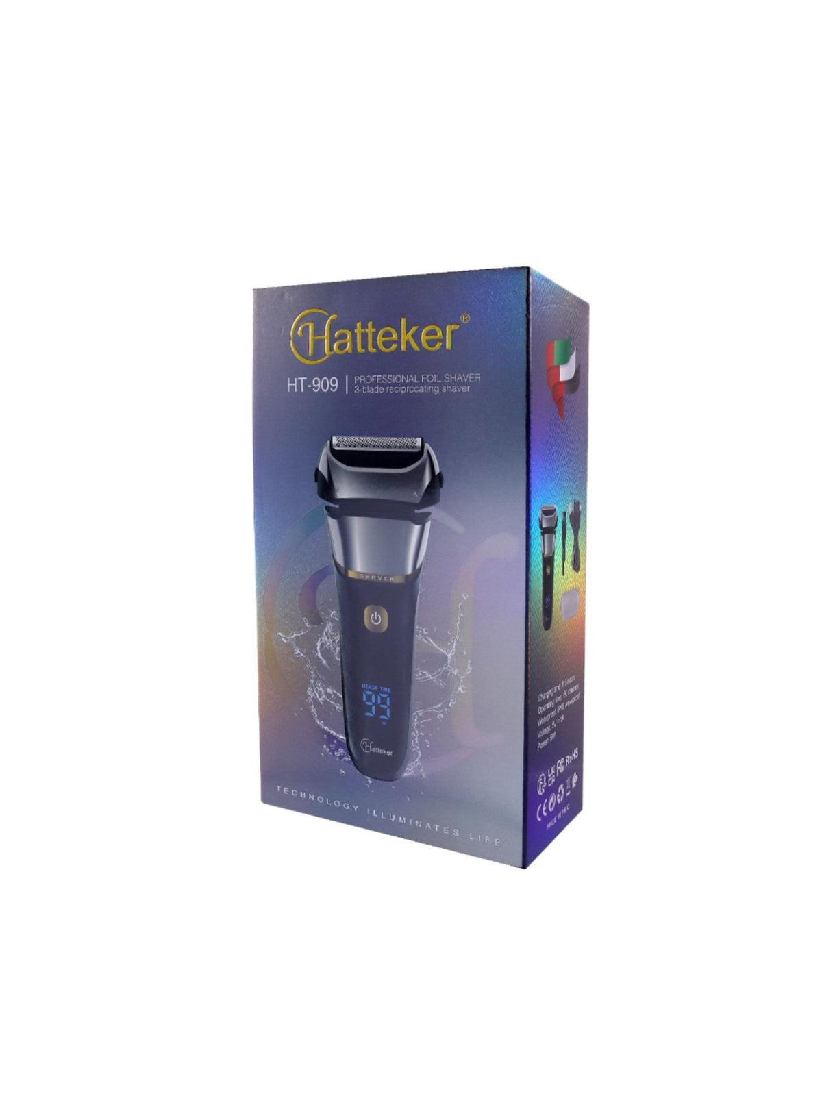 Silver foil shaver standing upright