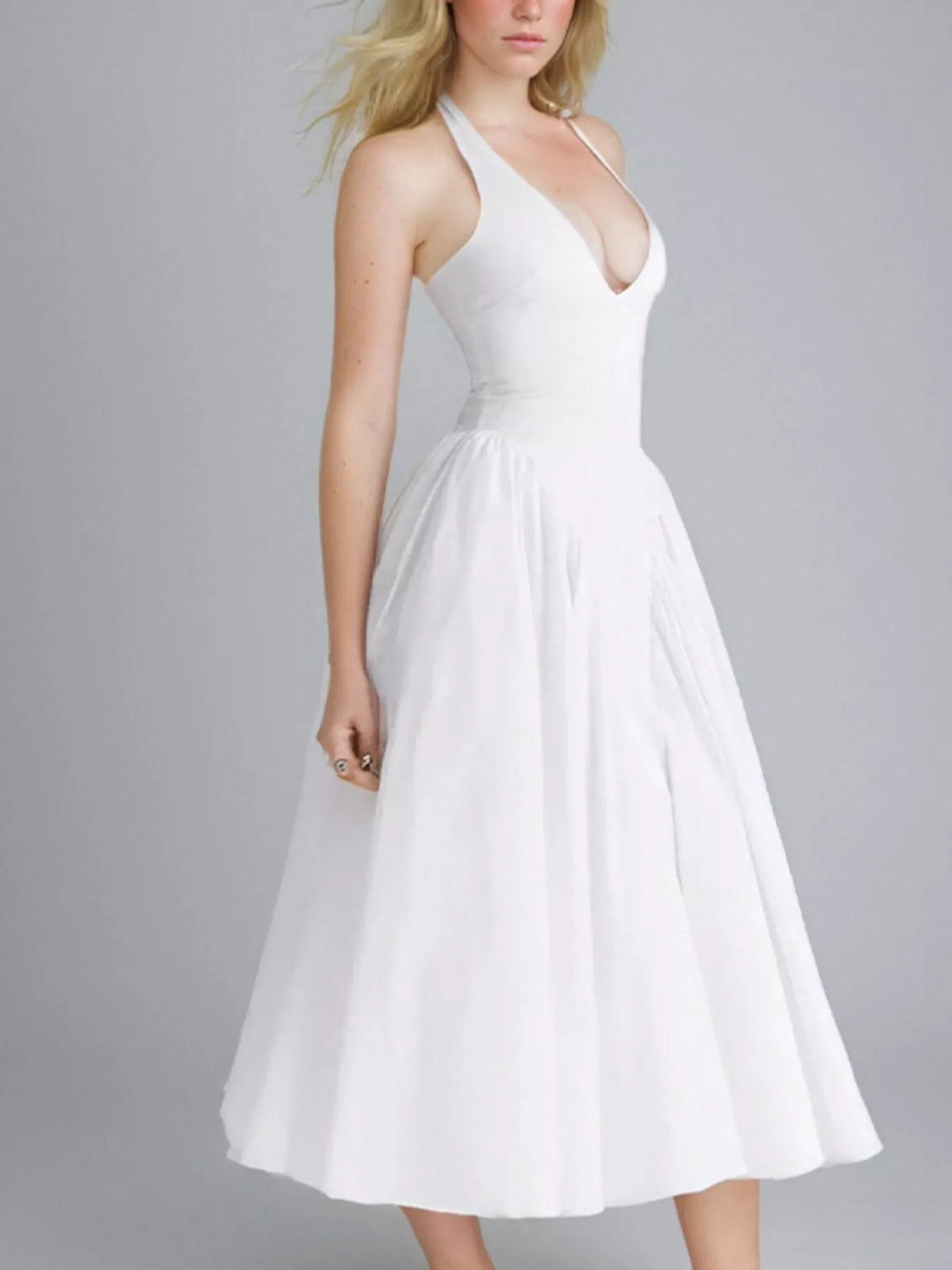 Halter neck midi dress with pockets styling detail