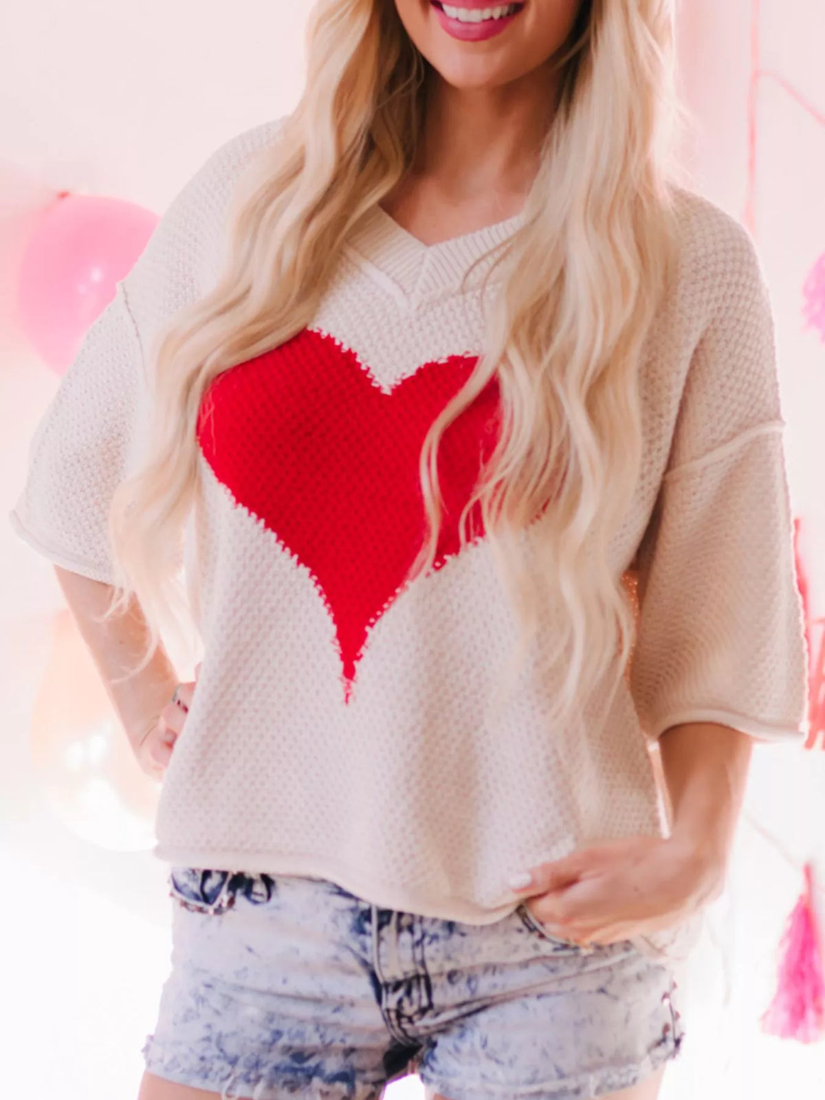Heart print pullover sweater side view