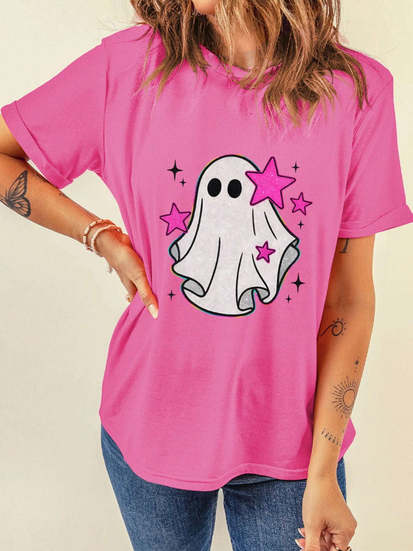 Ghost Graphic Halloween Round Neck T Shirt - Fashorio