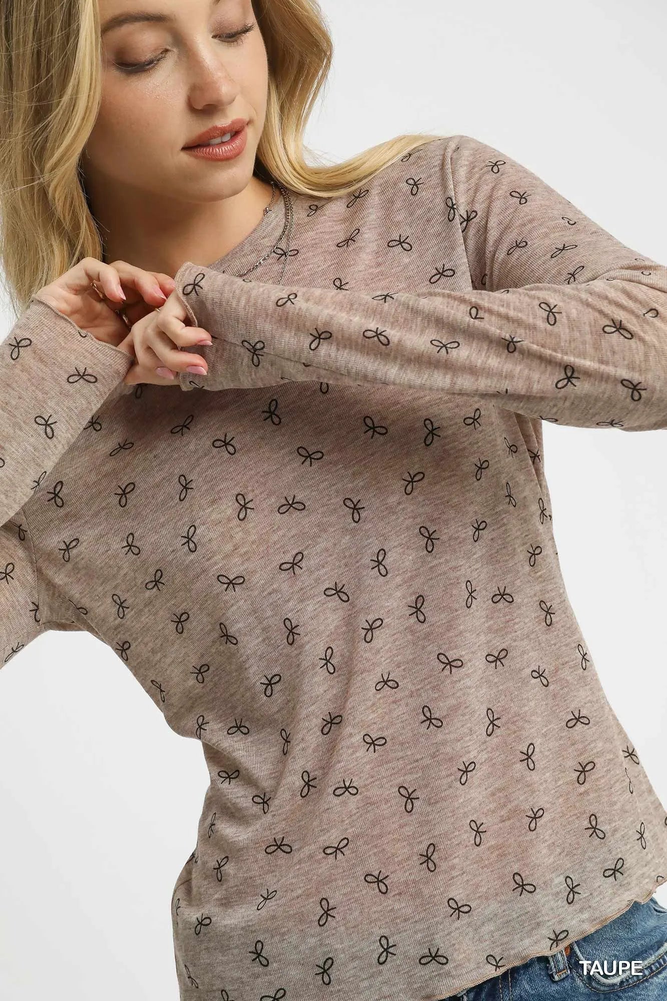 Umgee Bow Print Lightweight Knit Top - Fashorio