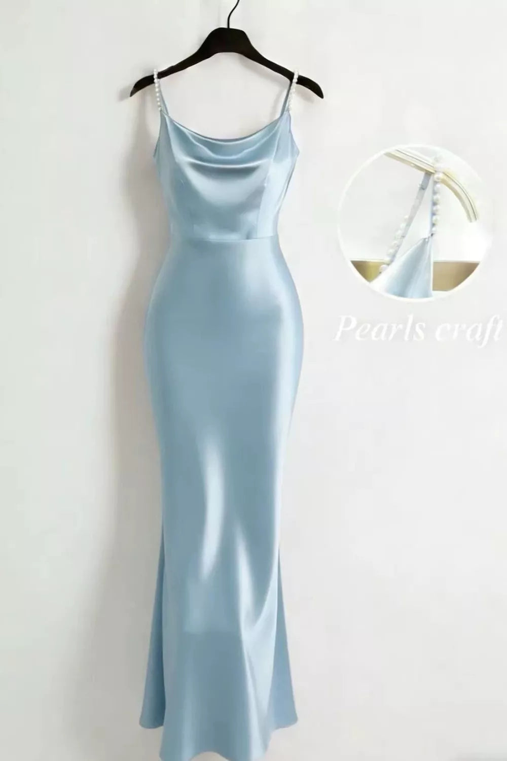 Burgundy satin cowl neck maxi dress with pearl straps front view