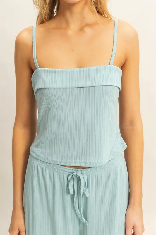 Rib Knit Cami Top and Pants Set styled look