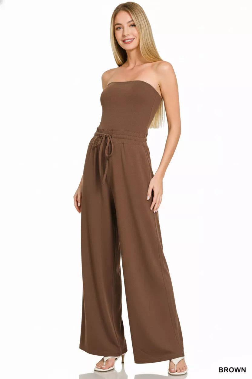 Tube Top Jumpsuit with Drawstring Waist back view