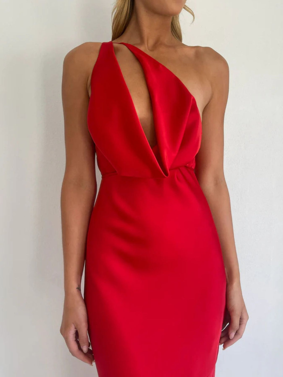 Halter satin maxi dress full outfit