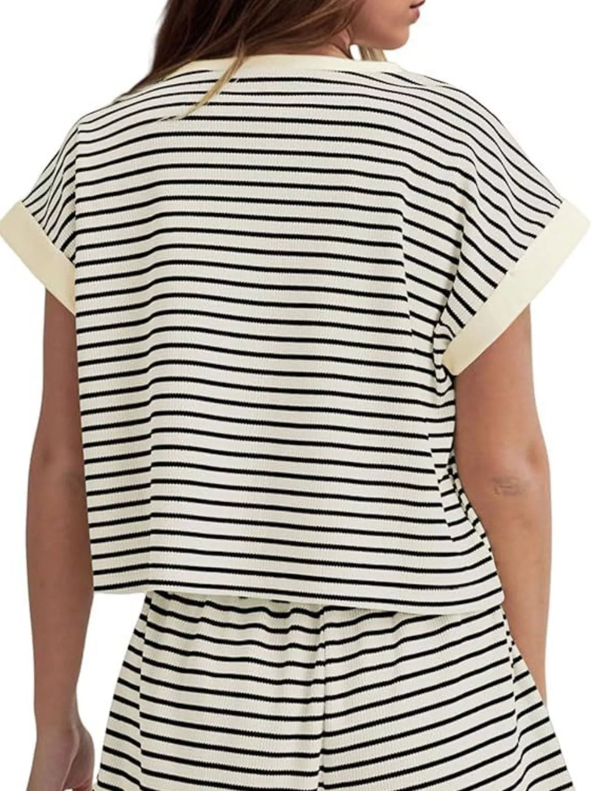 Striped Round Neck Top and Shorts Set Plus Size, view 6