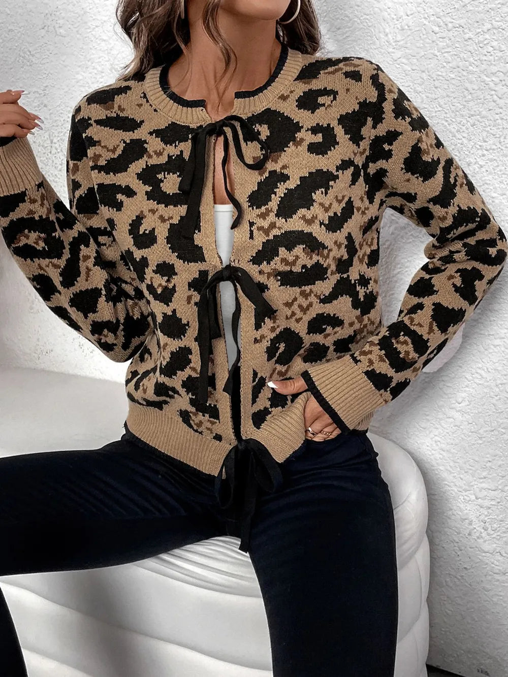 Leopard print cardigan sleeve detail