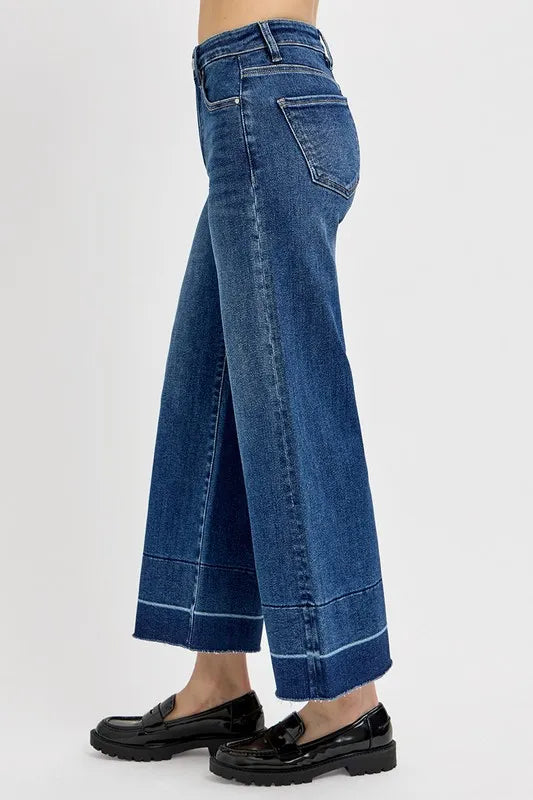 RISEN Full Size Tummy Control High Rise Crop Wide Hem Jeans Plus Size - Fashorio