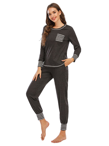 Round Neck Top and Pants Lounge Set - Fashorio