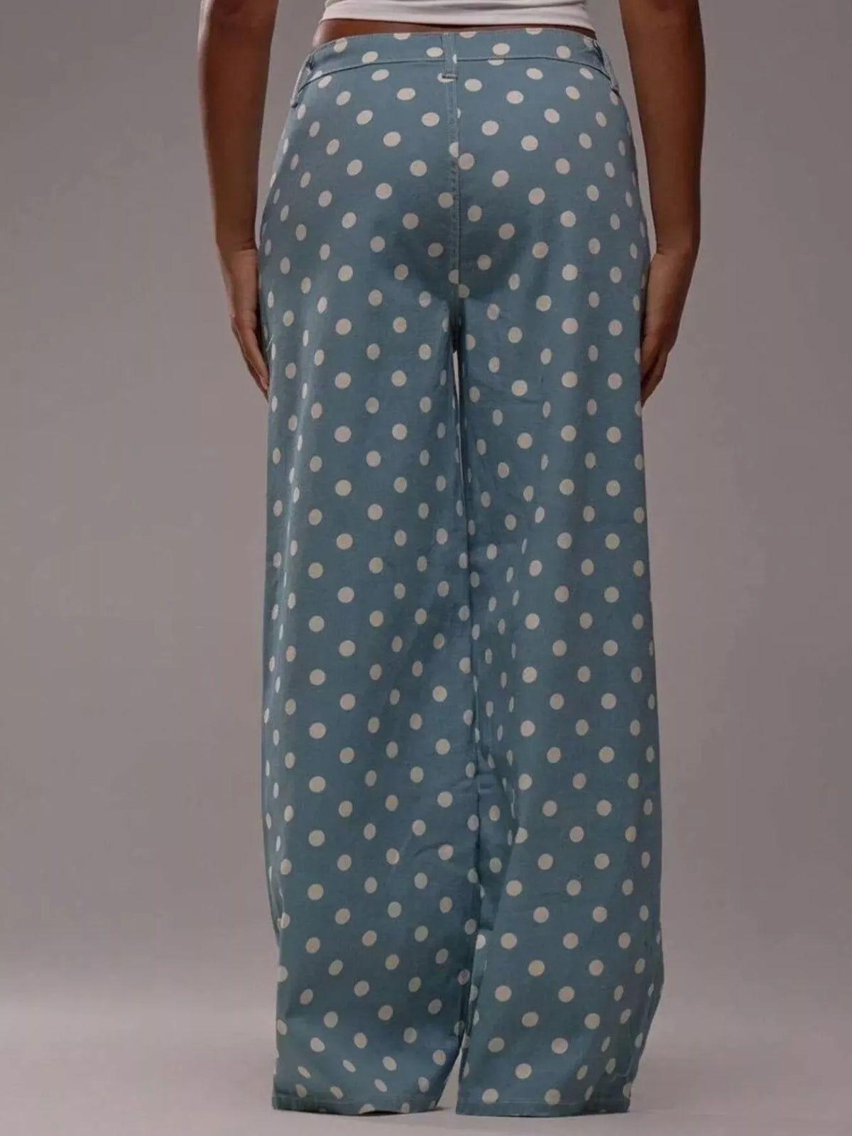 Pastel polka dot wide leg jeans back view