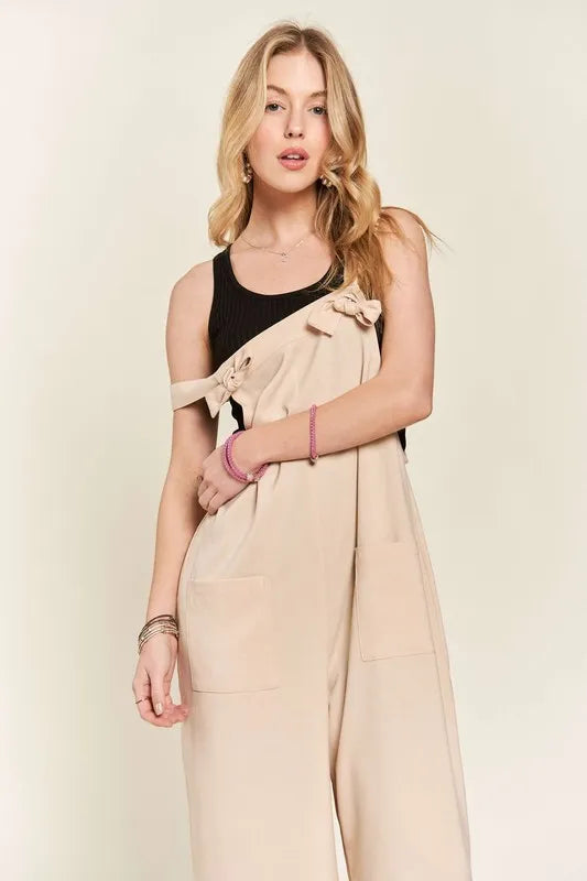 Knotted Wide Strap Wide Leg Overalls back view