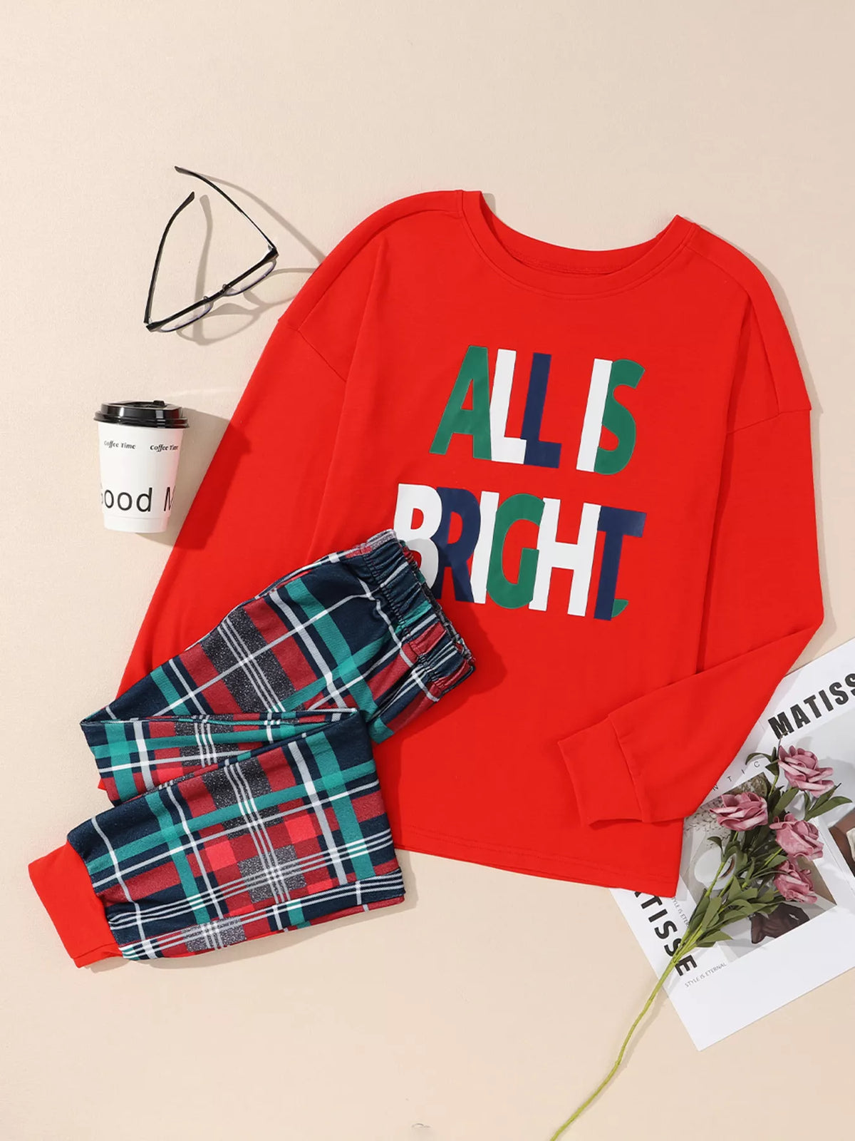 Christmas plaid pajama set styled cozy look