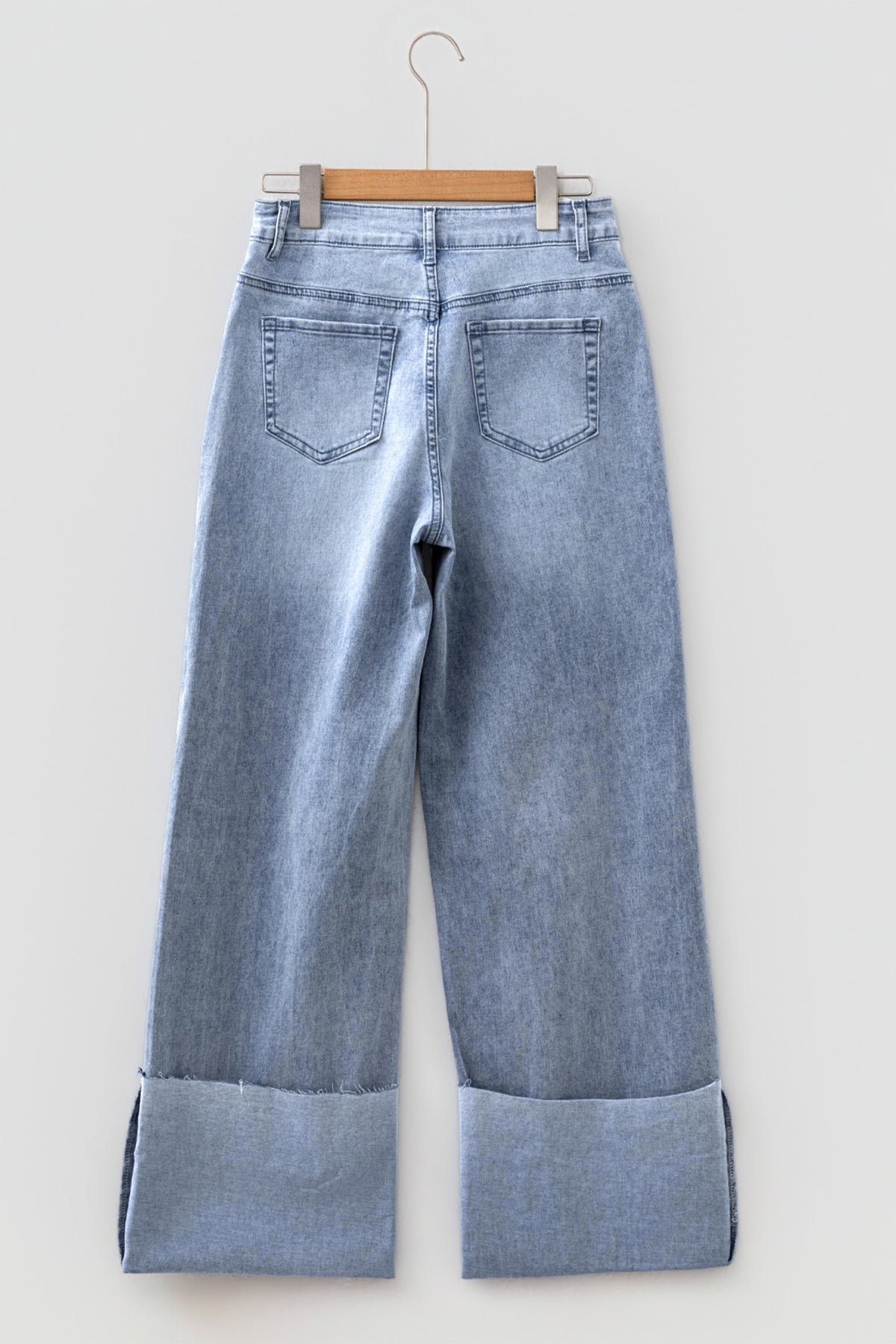 Light wash blue wide leg jeans outfit view