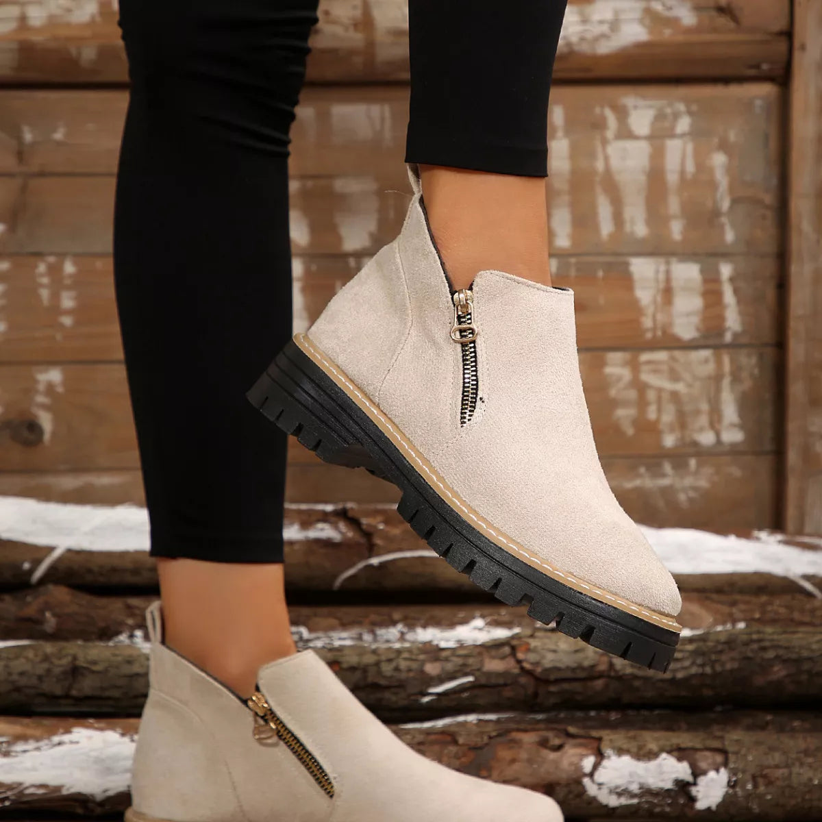 side zip ankle boots pair standing