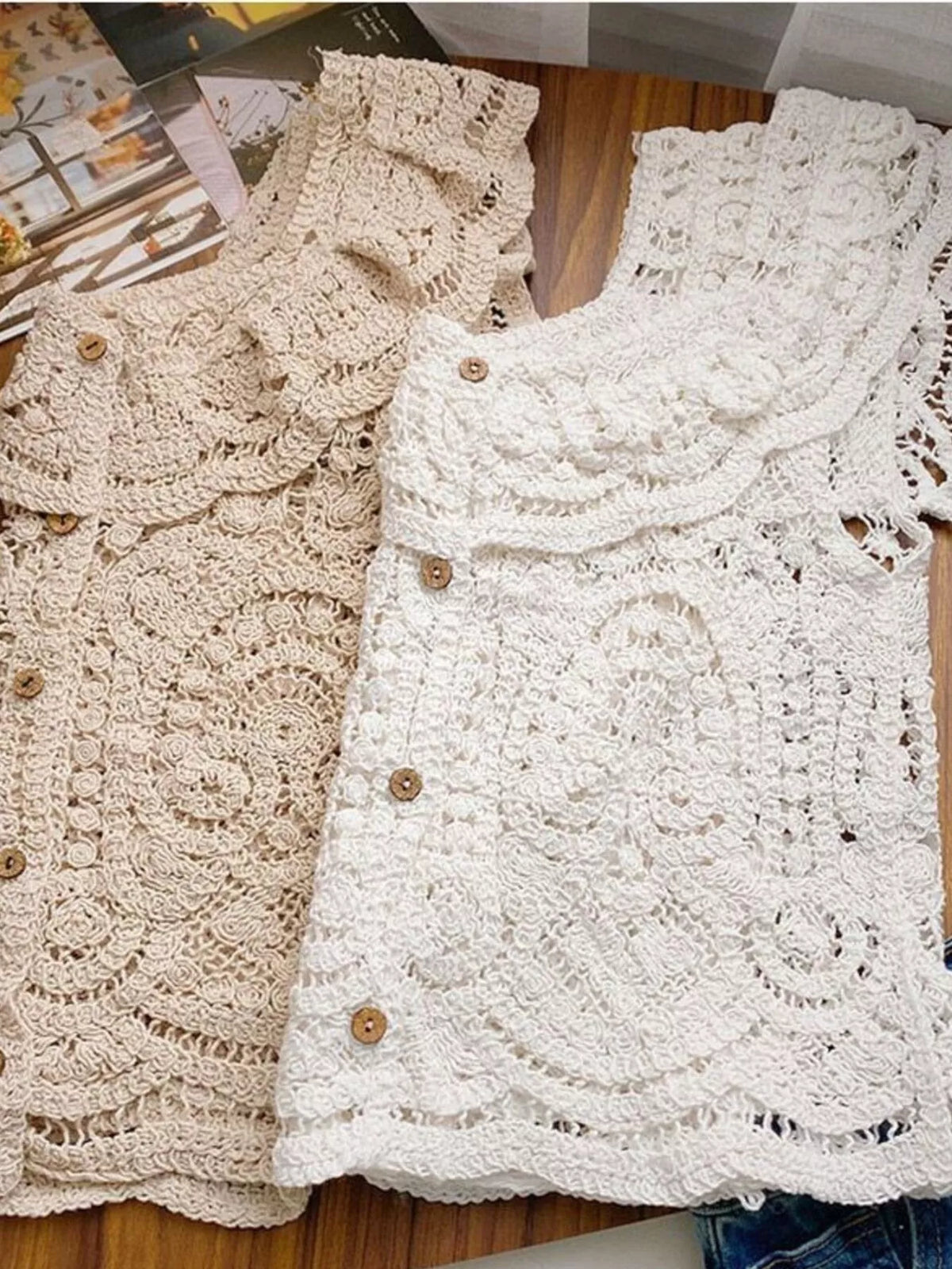crochet lace cardigan button view