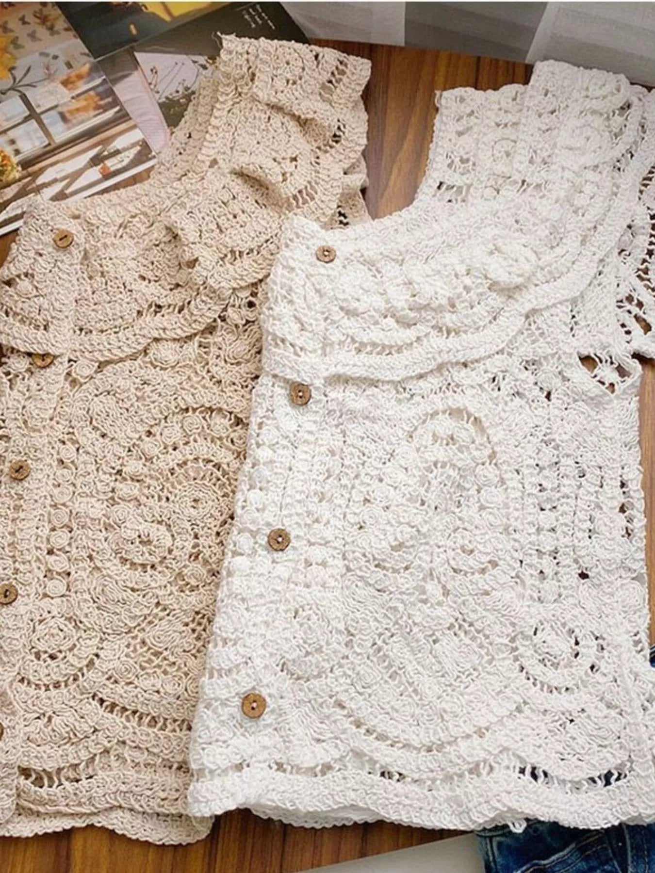 Crochet Lace Button Up Cardigan - Fashorio