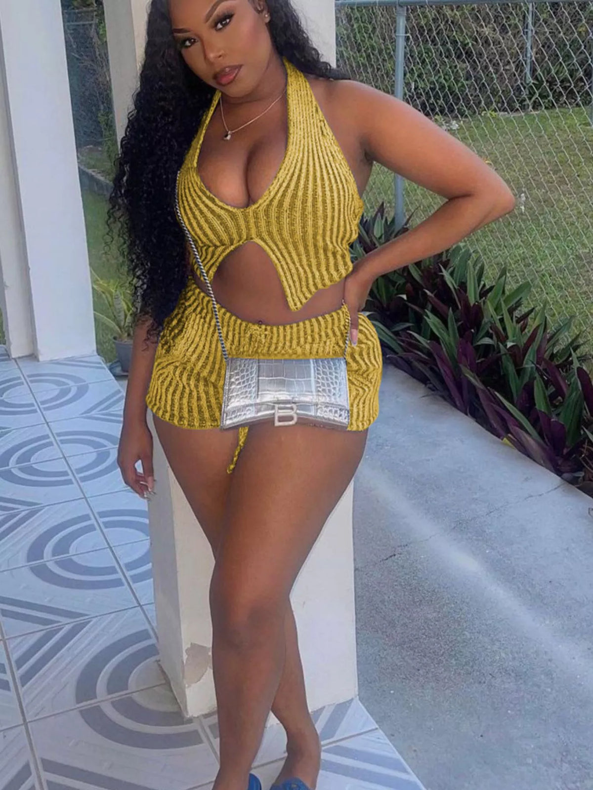 Halter Neck Top and Shorts Sweater Set, view 14