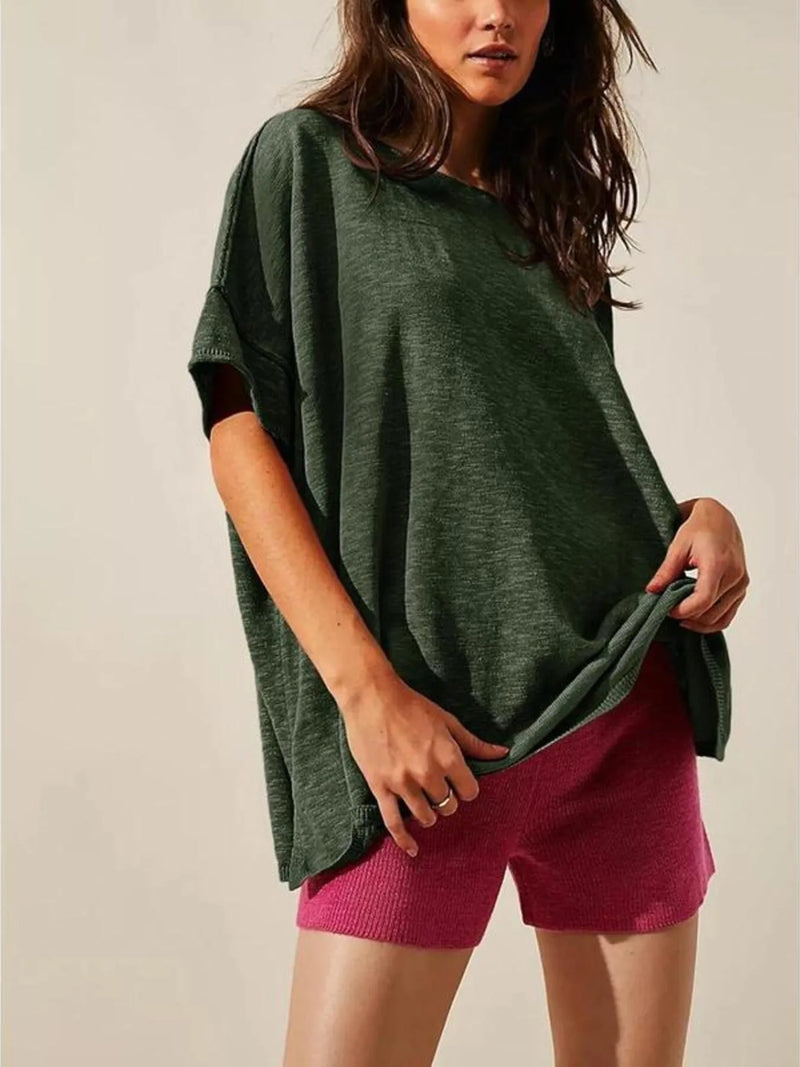Oversized round neck drop shoulder tee front view