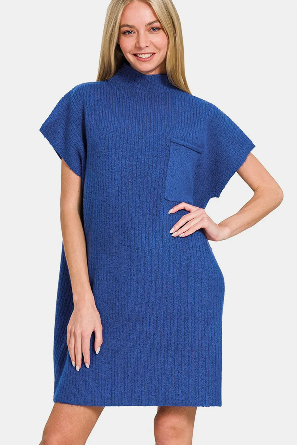 Short Sleeve Sweater Mini Dress in Navy