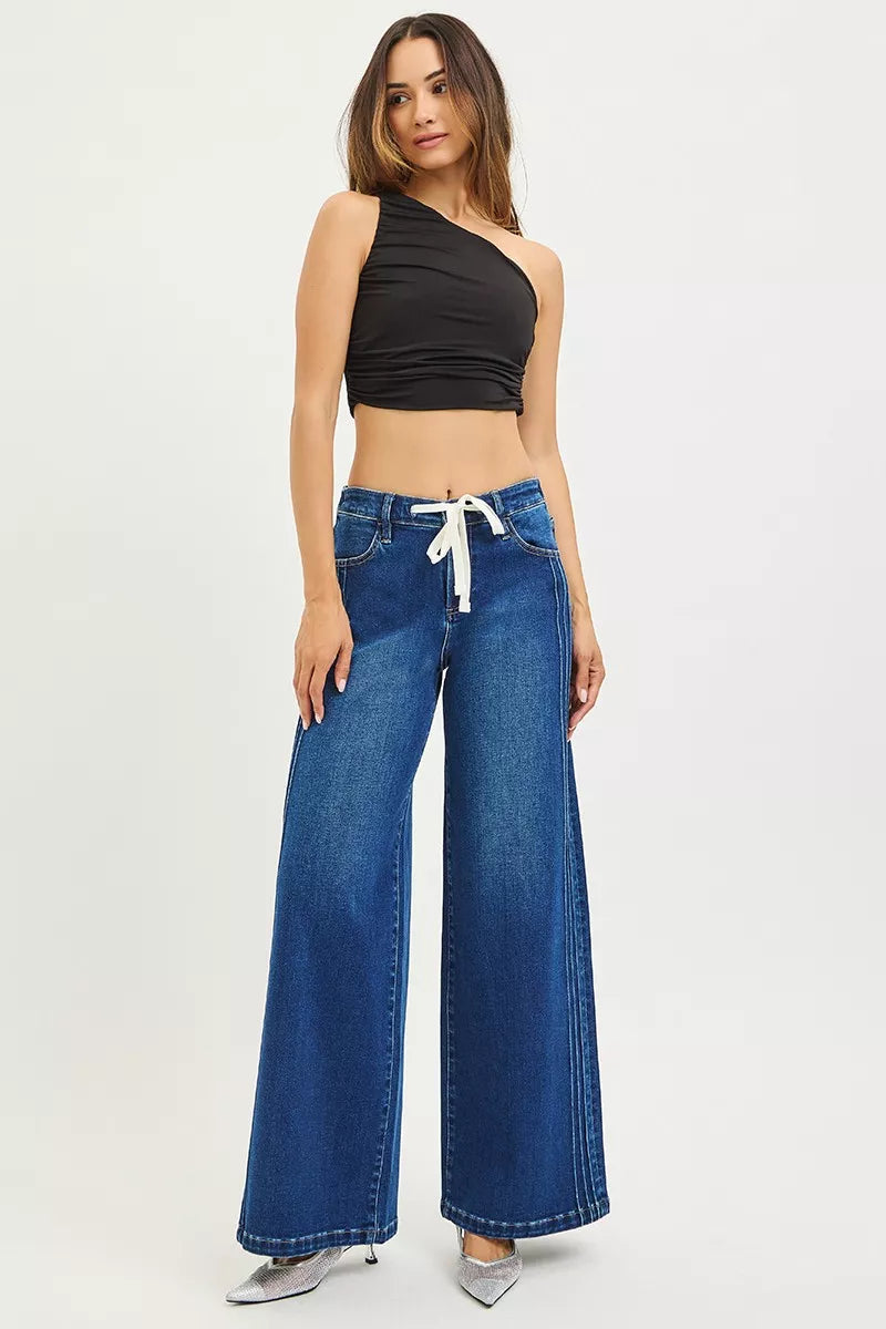RISEN pintuck wide leg jeans styled look