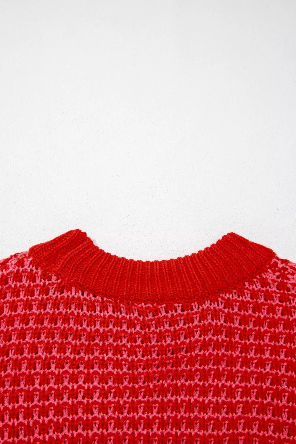 Soft acrylic crochet sweater styled with denim
