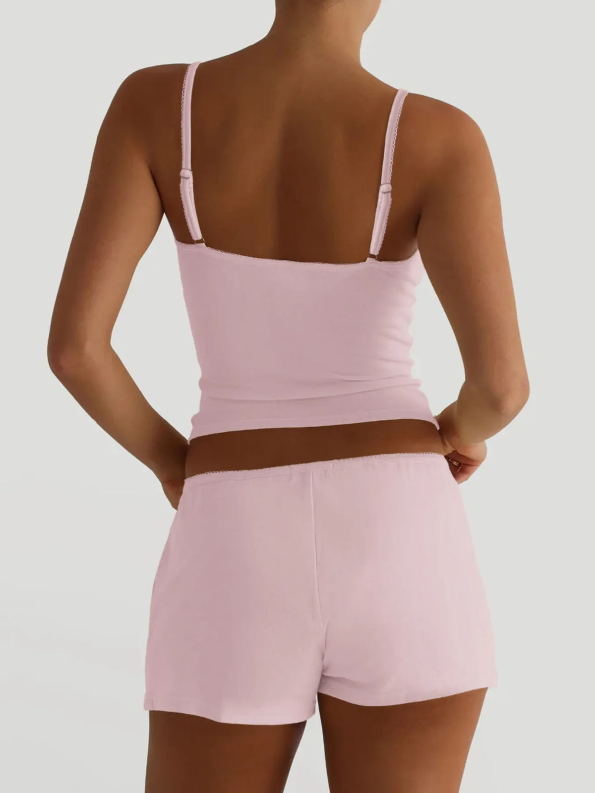 V Neck Cami and Shorts Set on model