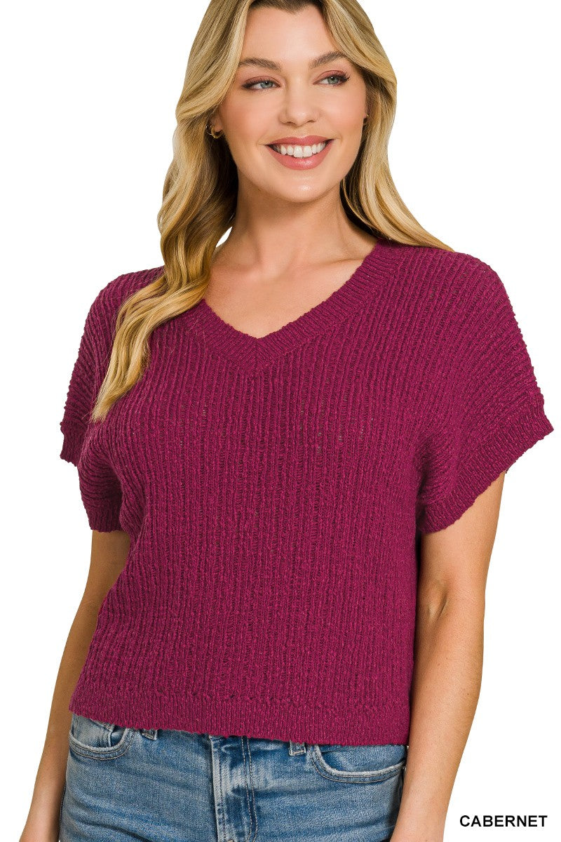 Cropped short sleeve sweater side view