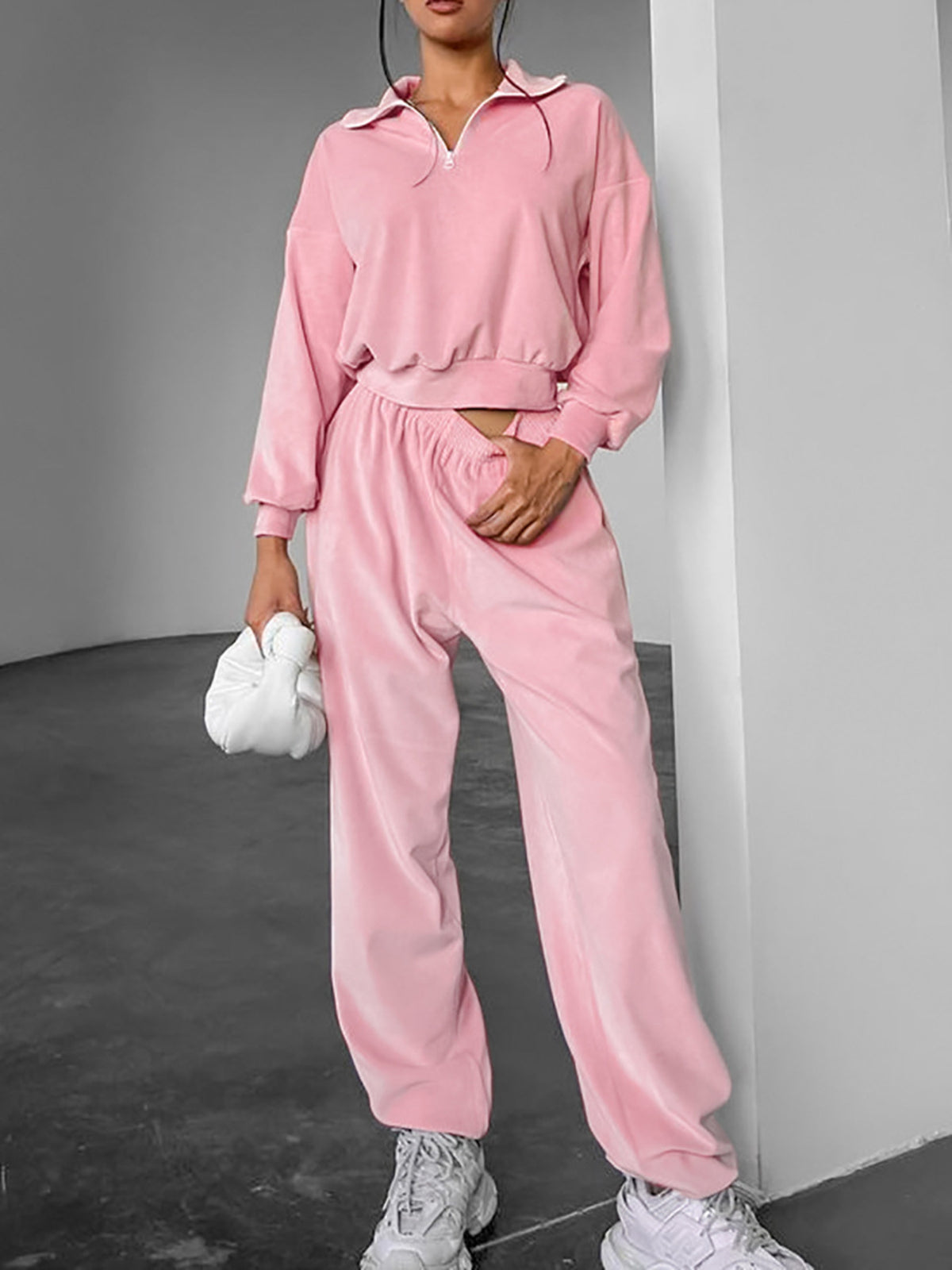 Quarter zip long sleeve two piece set side